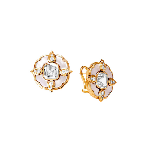 Mogul 18K Yellow Gold Rock Crystal Mother Of Pearl & Diamond Earrings