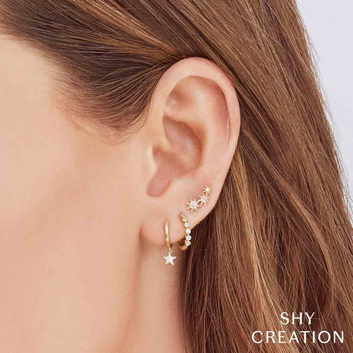 Shy Creation - Kate 14K Yellow Gold and Diamond Bezel Set Huggie Earrings | Manfredi Jewels