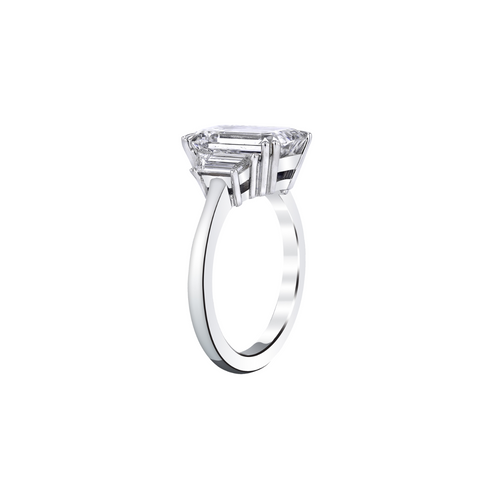 Platinum Three-Stone Emerald Cut Diamond Ring