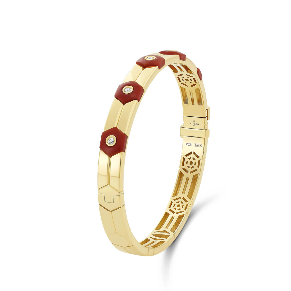 Miseno Jewelry - Baia Sommersa 18K Yellow Gold Red Coral & Diamond Bangle Bracelet | Manfredi Jewels