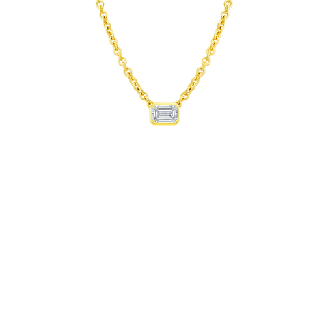 18K Yellow Gold 1.5ct Emerald Cut Diamond Bezel Set Pendant