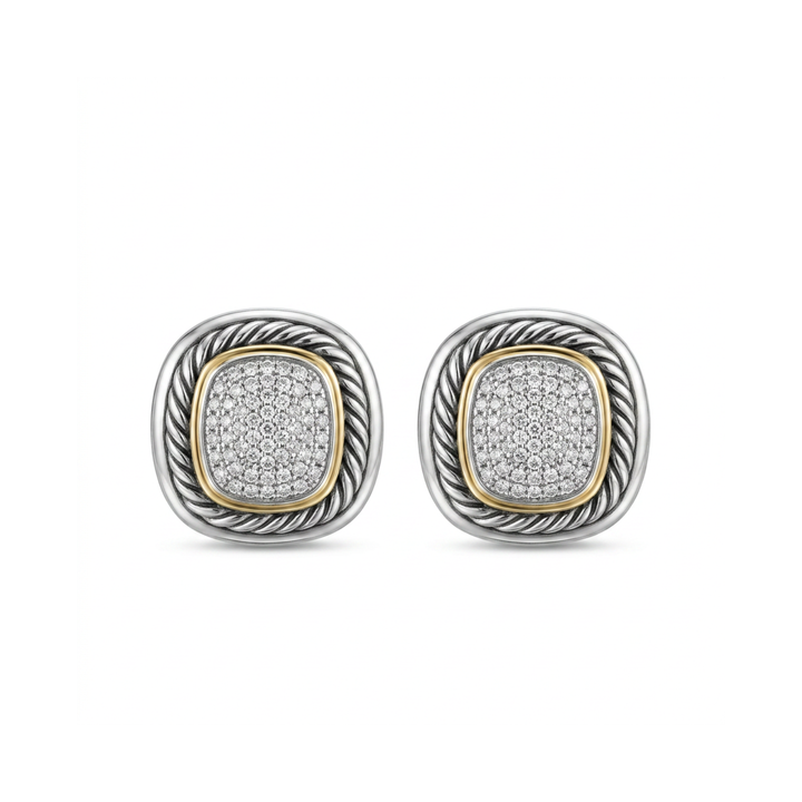 Pre-Owned David Yurman Jewelry - Estate David Yurman 18K Yellow Gold & Sterling Silver Alboin Earrings with Pave Diamonds | Manfredi Jewels