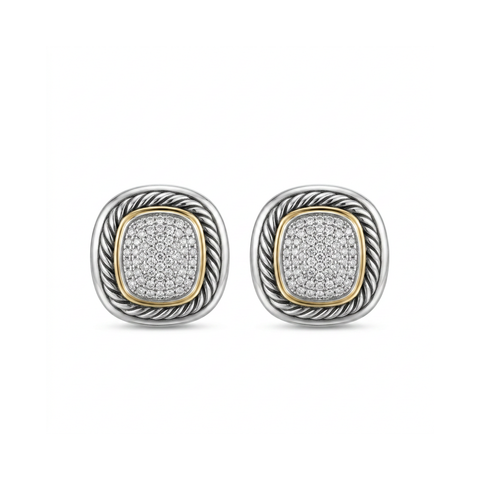 Estate David Yurman 18K Yellow Gold & Sterling Silver Alboin Earrings with Pave Diamonds