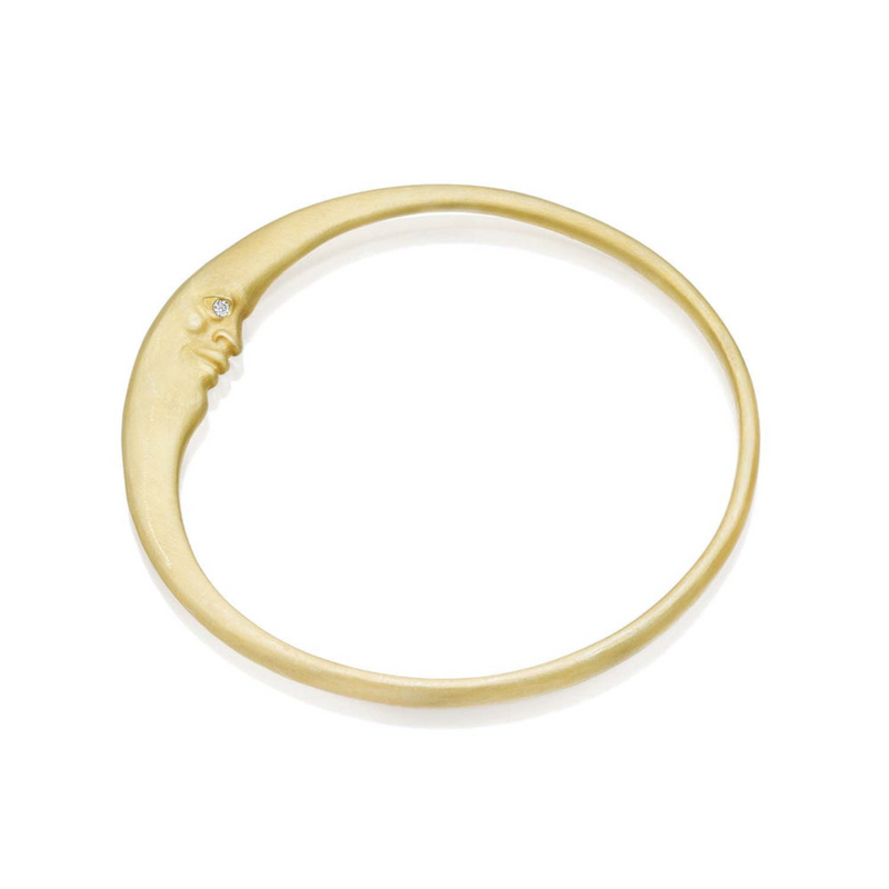 18K Yellow Gold Diamond Crescent Moonface Bangle