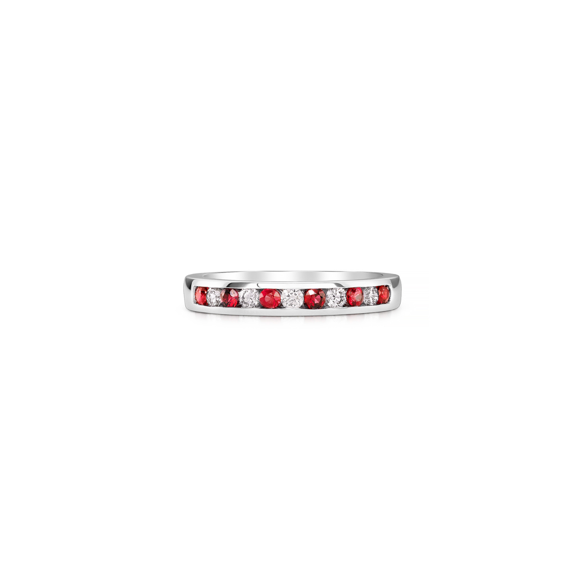 18K White Gold Diamond & Ruby Alternating Channel Set 3mm Band
