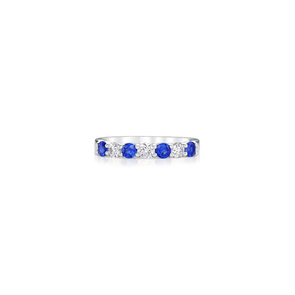 18K White Gold Diamond & Sapphire Alternating 7 Stone 3mm Band