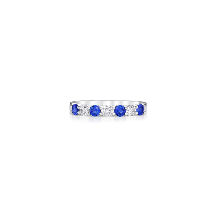 18K White Gold Diamond & Sapphire Alternating 7 Stone 3mm Band