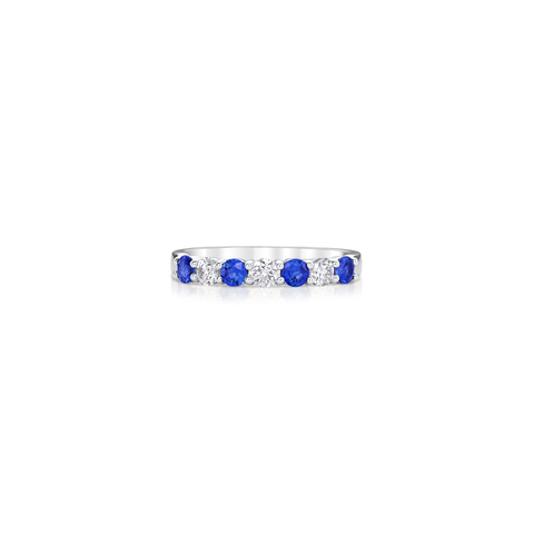 18K White Gold Diamond & Sapphire Alternating 7 Stone 3mm Band