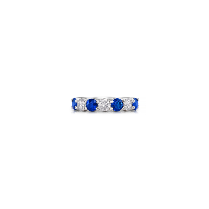 14K White Gold Diamond & Sapphire Alternating 7 Stone 4mm Band