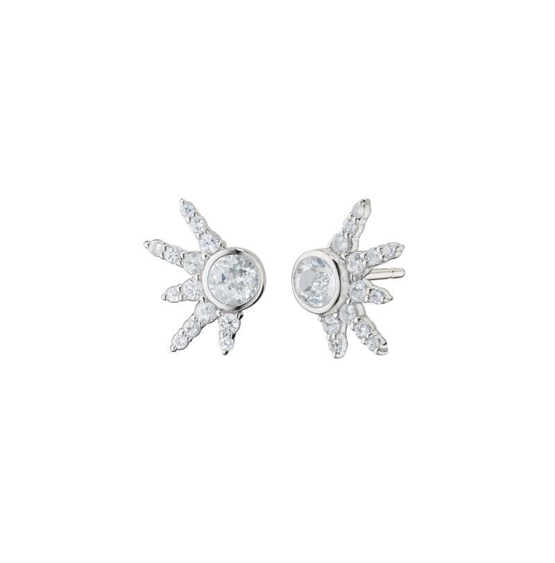Sterling Silver "Points of Light" Earring with White Sapphires & White Topaz Center Stone