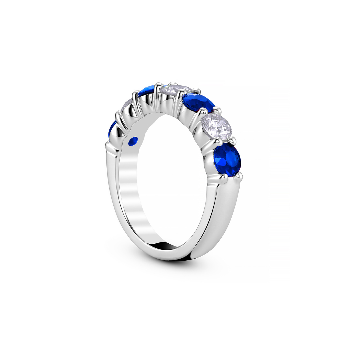 14K White Gold Diamond & Sapphire Alternating 7 Stone 4mm Band