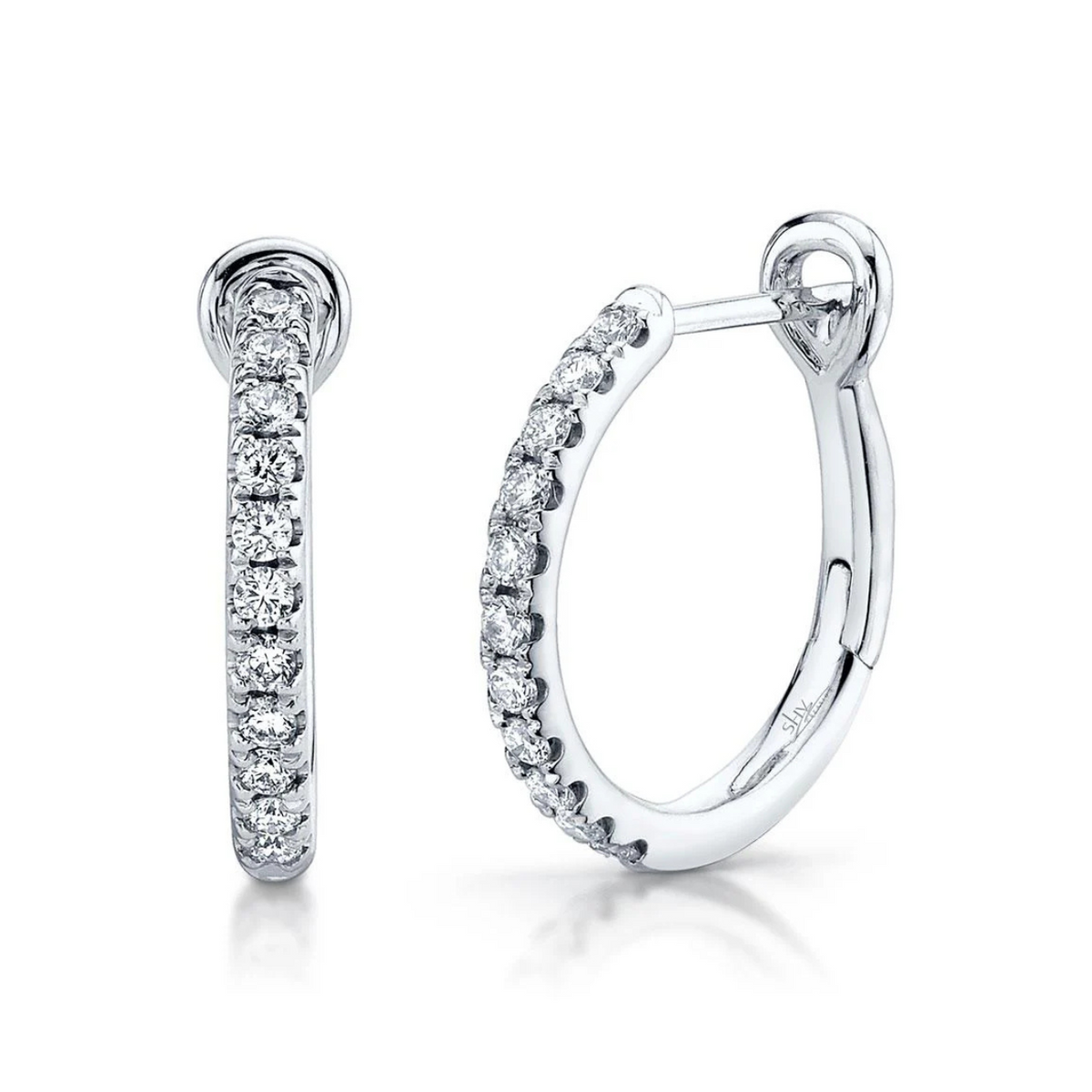 Shy Creation - 14K White Gold & Diamond Small Hoop Earrings | Manfredi Jewels
