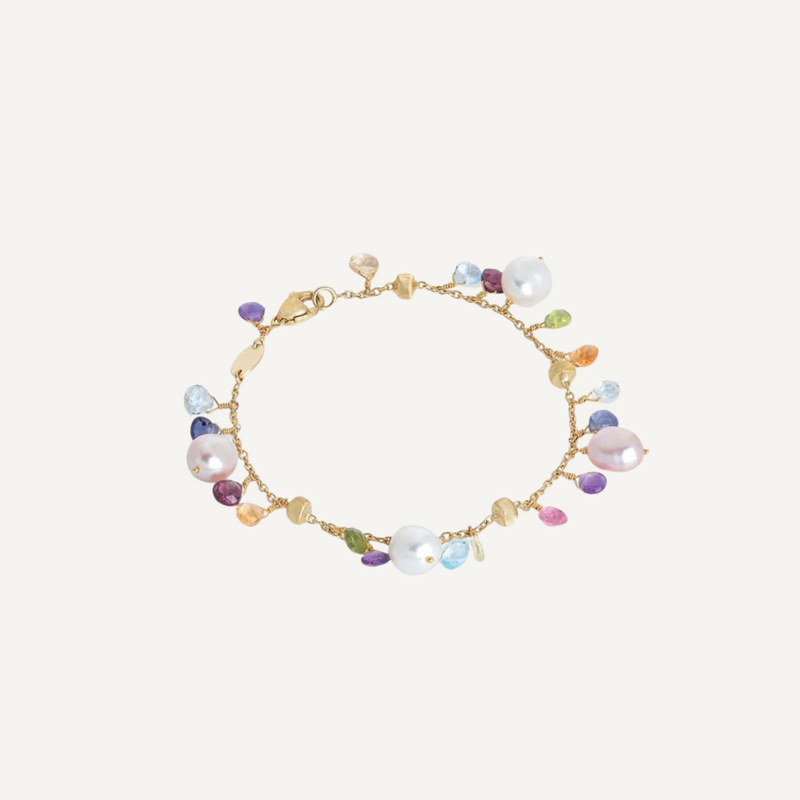 Paradise 18K Yellow Gold Mixed Gemstone & Pearl Single Strand Bracelet