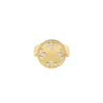 18K Yellow Gold Reversible Medallion Ring in White Mother of Pearl & Diamond