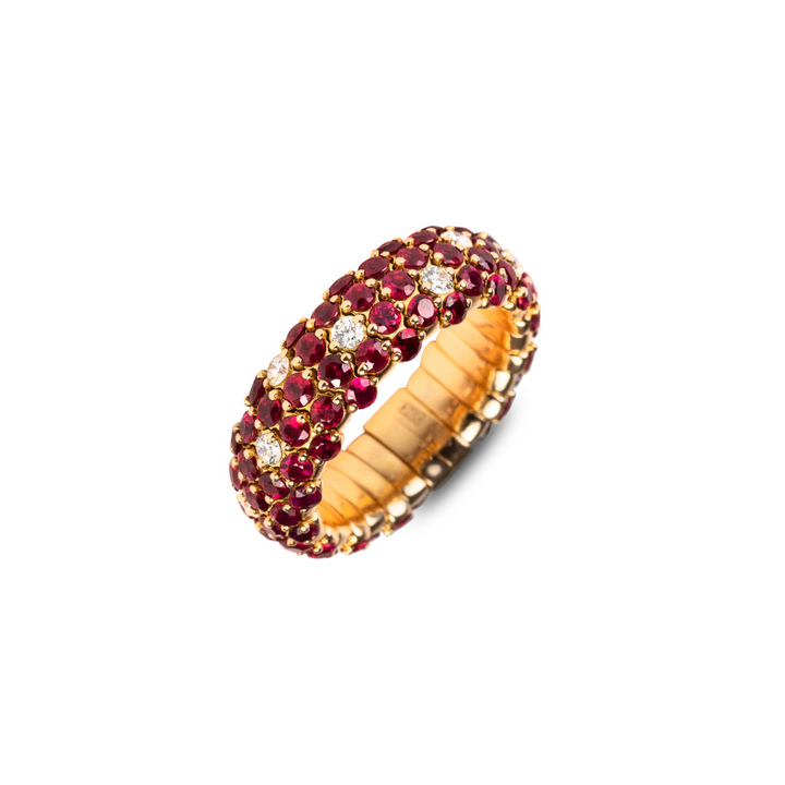 Zydo Italy Jewelry - Rubies 18K Yellow Gold Domed Diamond Stretch Ring | Manfredi Jewels