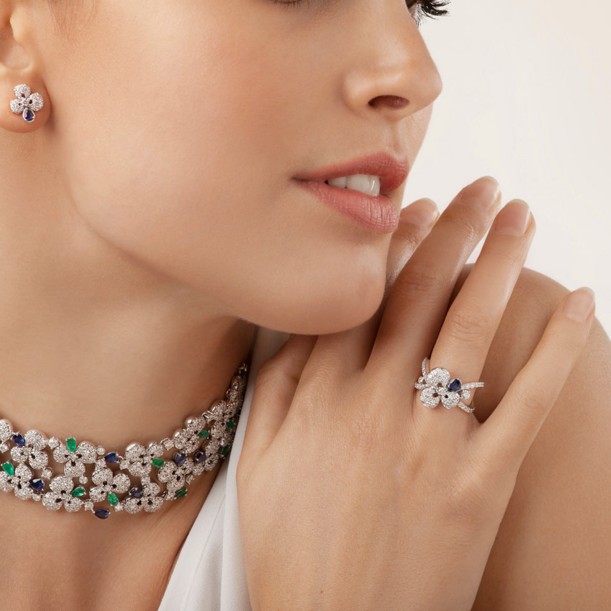 Miseno Jewelry - Ischia 18K White Gold Sapphire & Diamond Flower Ring | Manfredi Jewels