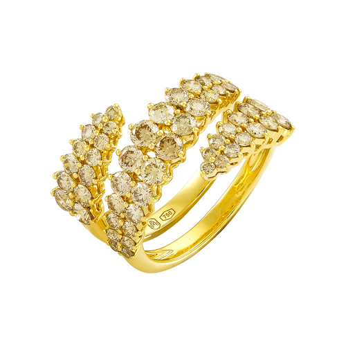 Double Loop 18K Yellow Gold Brown Diamond Ring