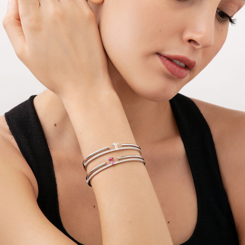 Procida 18K White Gold Sapphire & Diamond Pavè Bangle Bracelet