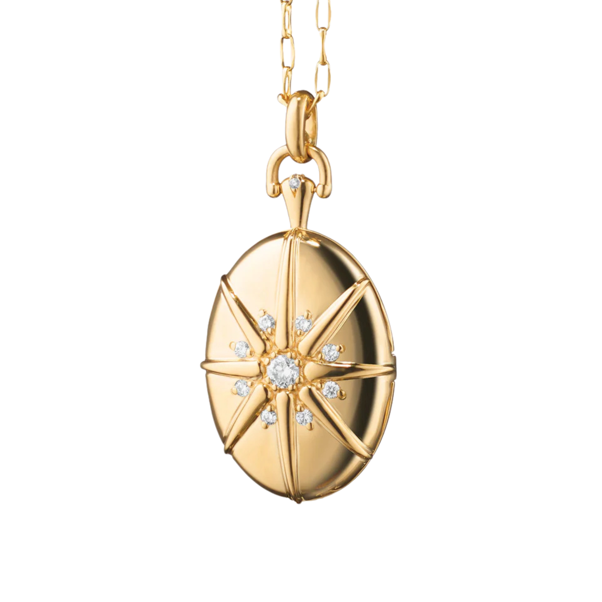 18K Yellow Gold & Diamond "Midi" Starburst Locket Necklace