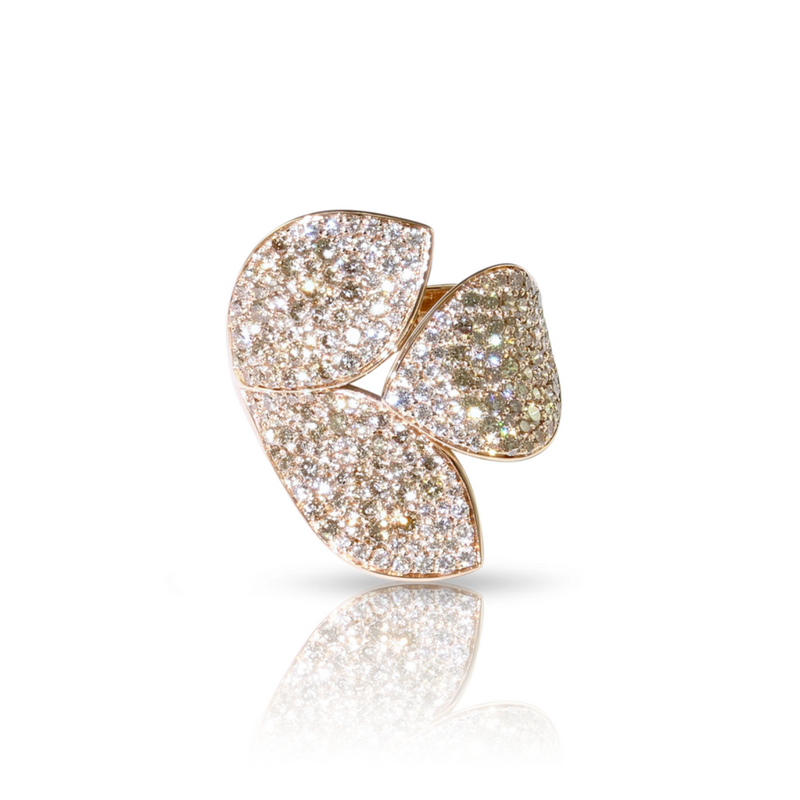 Giardini Segreti 18K Rose Gold Leaves White & Champagne Pavé Diamond Ring