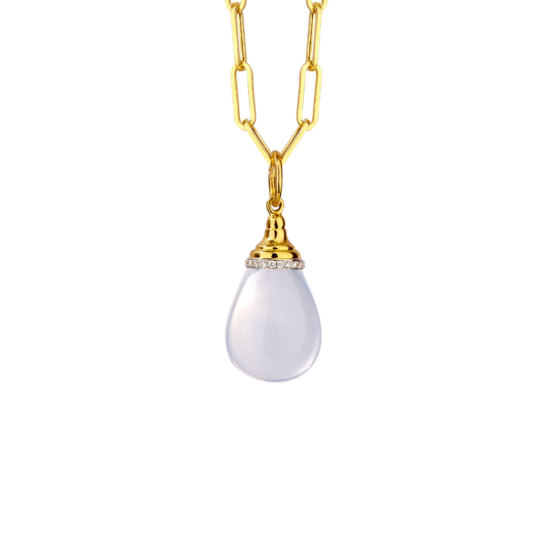 18K Yellow Gold, Diamond, & Moon Quartz Drop Pendant