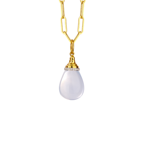 18K Yellow Gold, Diamond, & Moon Quartz Drop Pendant