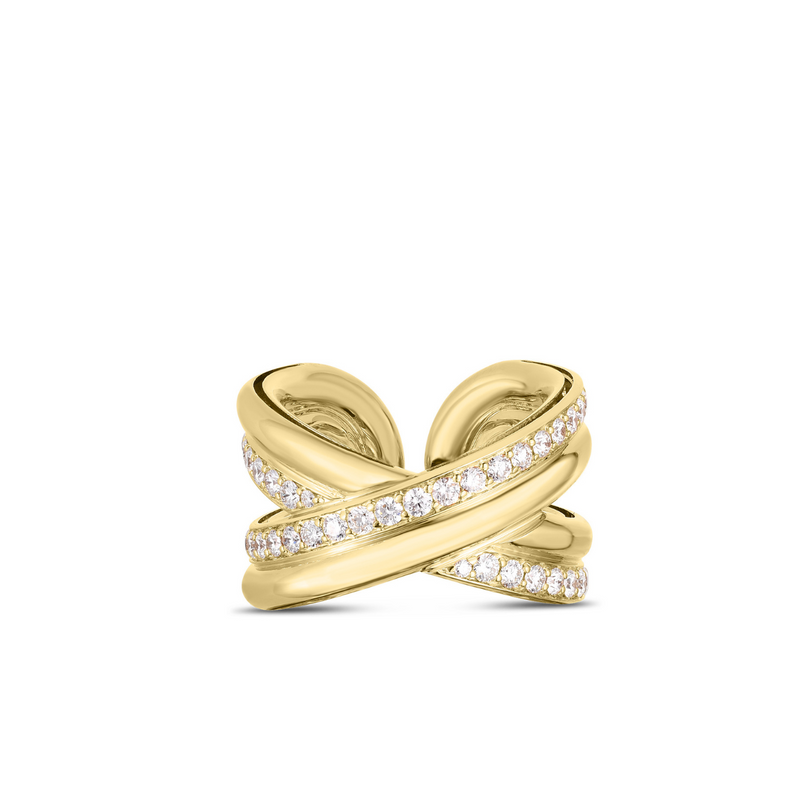 Cialoma 18K Yellow Gold Diamond Crossover Ring