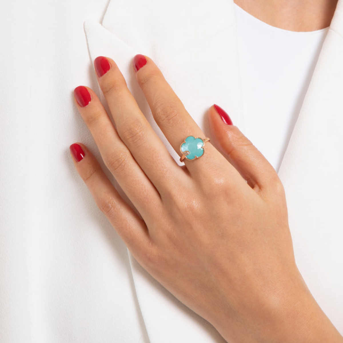 Pasquale Bruni Jewelry - Petit Joli 18K Rose Gold Turquoise & White Moonstone Diamond Flower Ring | Manfredi Jewels