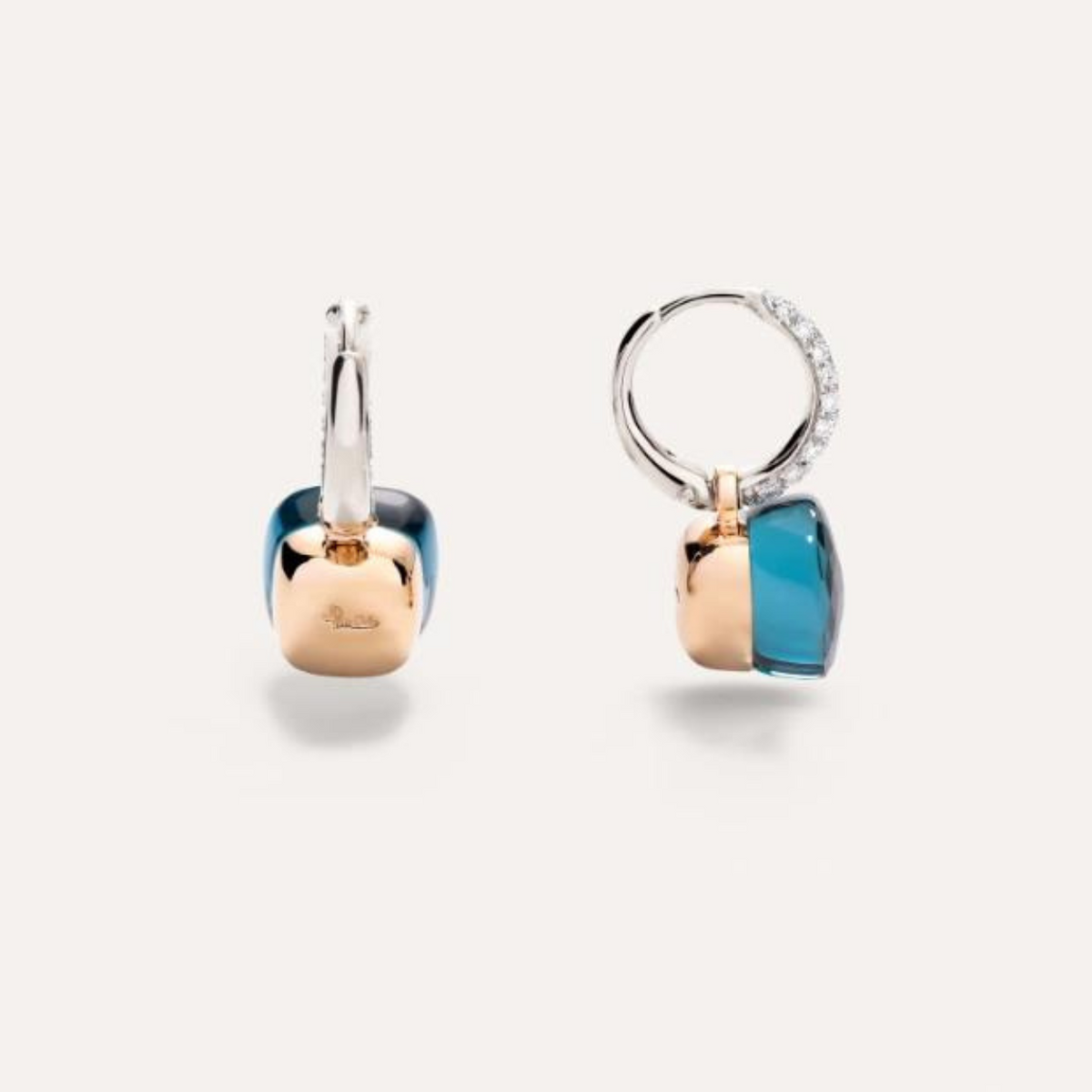 Pomellato Jewelry - Nudo 18K Rose Gold London Blue Topaz & Diamond Pavé Classic Earrings | Manfredi Jewels