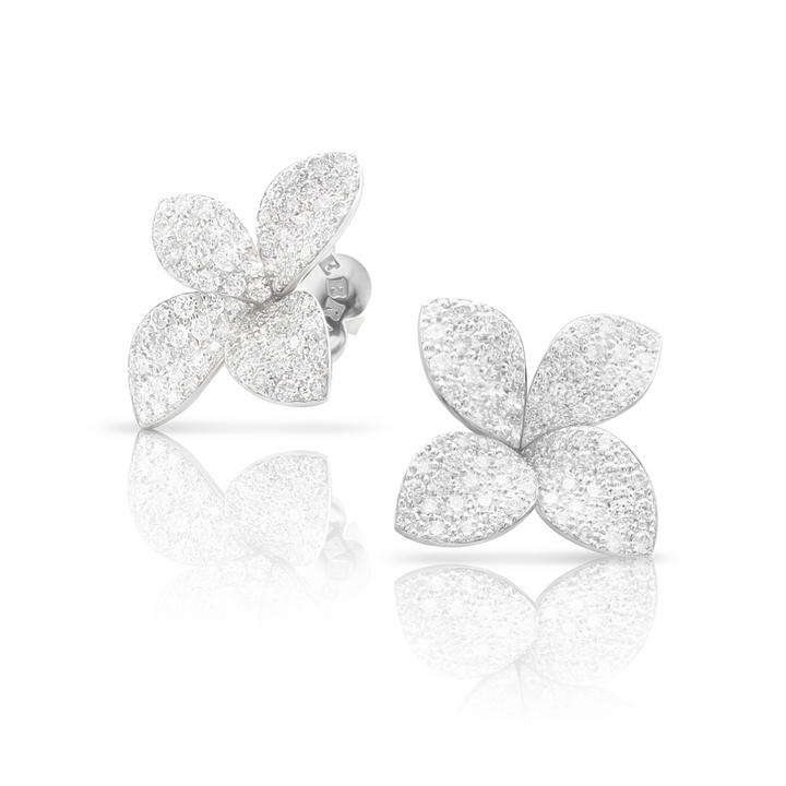 Pasquale Bruni Jewelry - Petit Garden 18K White Gold Pavè Diamond Medium Flower Earrings | Manfredi Jewels