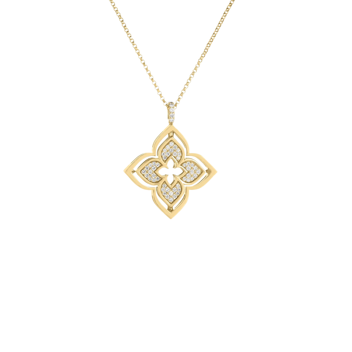 Roberto Coin Jewelry - 18K Yellow Gold Venetian Princess Pirouette Pave Diamond & Mother Of Pearl Flower Necklace | Manfredi Jewels