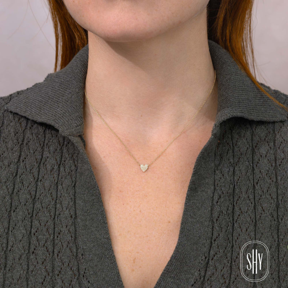 14K Yellow Gold 0.09ct Diamond Pave Heart Necklace