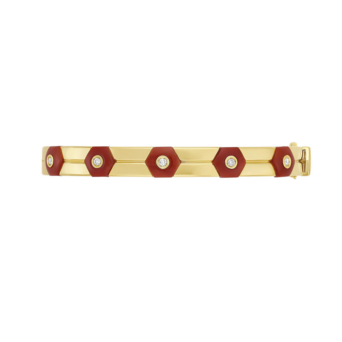 Miseno Jewelry - Baia Sommersa 18K Yellow Gold Red Coral & Diamond Bangle Bracelet | Manfredi Jewels