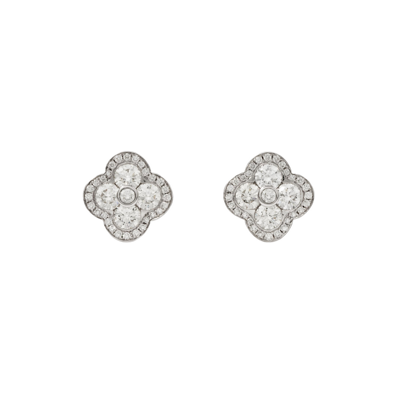 Fleur 18K White Gold Diamond Stud Earrings