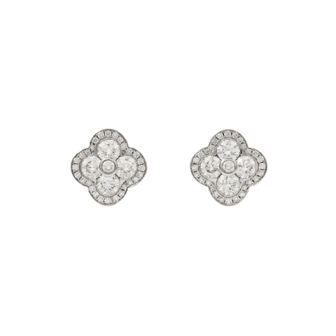 Fleur 18K White Gold Diamond Stud Earrings