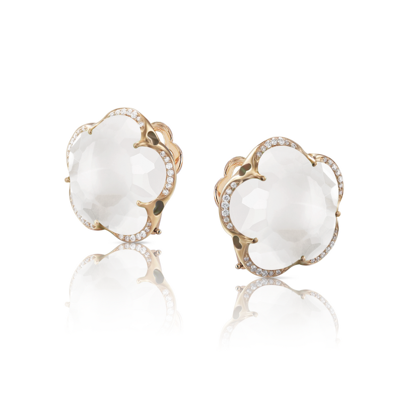 Bon Ton 18K Rose Gold Milky Quartz & Diamond Earrings