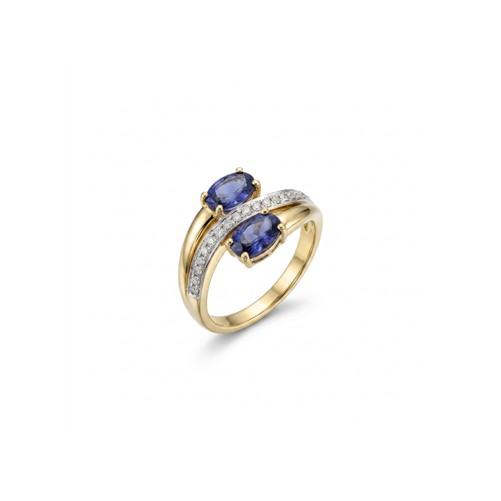Manfredi Jewels Jewelry - Estate 14K Yellow Gold Diamond & Tanzanite Bypass Ring | Manfredi Jewels