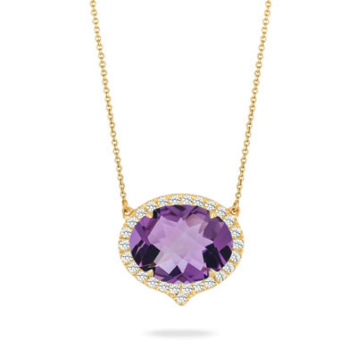 Doves Jewelry - Viola 18K Yellow Gold Purple Amethyst & Diamond Halo Necklace | Manfredi Jewels