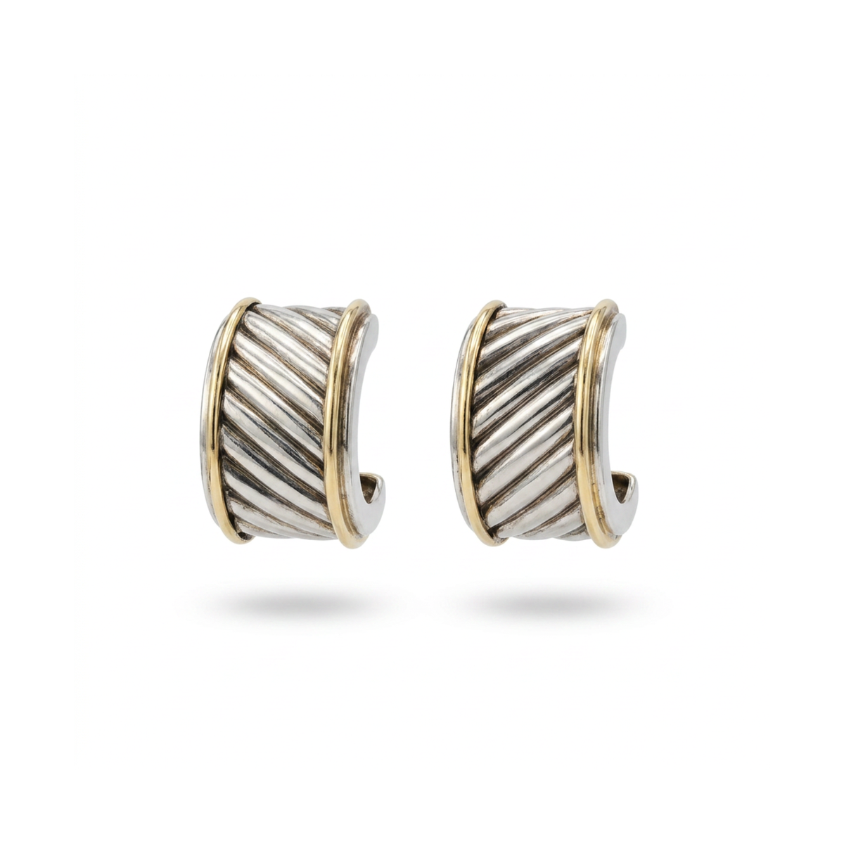 Pre-Owned David Yurman Jewelry - Estate David Yurman 14K Yellow Gold & Sterling Silver Cable Cigar Earrings | Manfredi Jewels