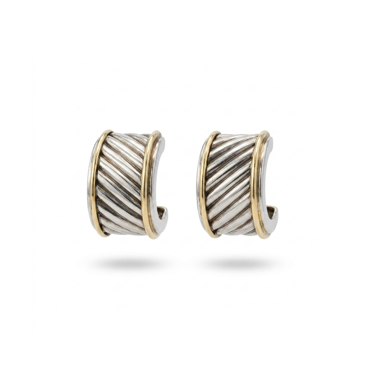 Pre-Owned David Yurman Jewelry - Estate David Yurman 14K Yellow Gold & Sterling Silver Cable Cigar Earrings | Manfredi Jewels