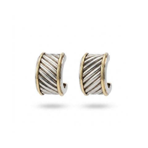 Estate David Yurman 14K Yellow Gold & Sterling Silver Cable Cigar Earrings