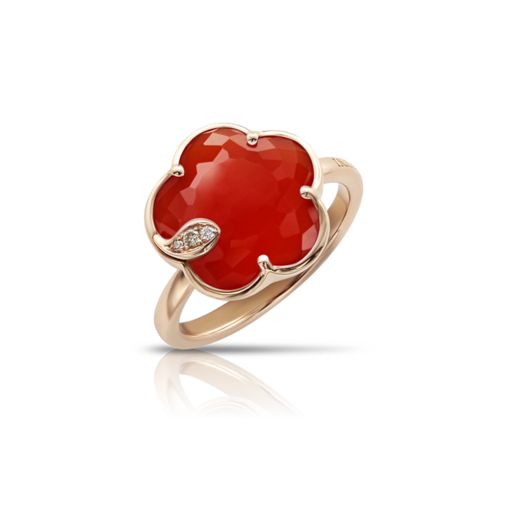 Pasquale Bruni Jewelry - Petit Joli 18K Rose Gold Carnelian & Diamond Flower Ring | Manfredi Jewels