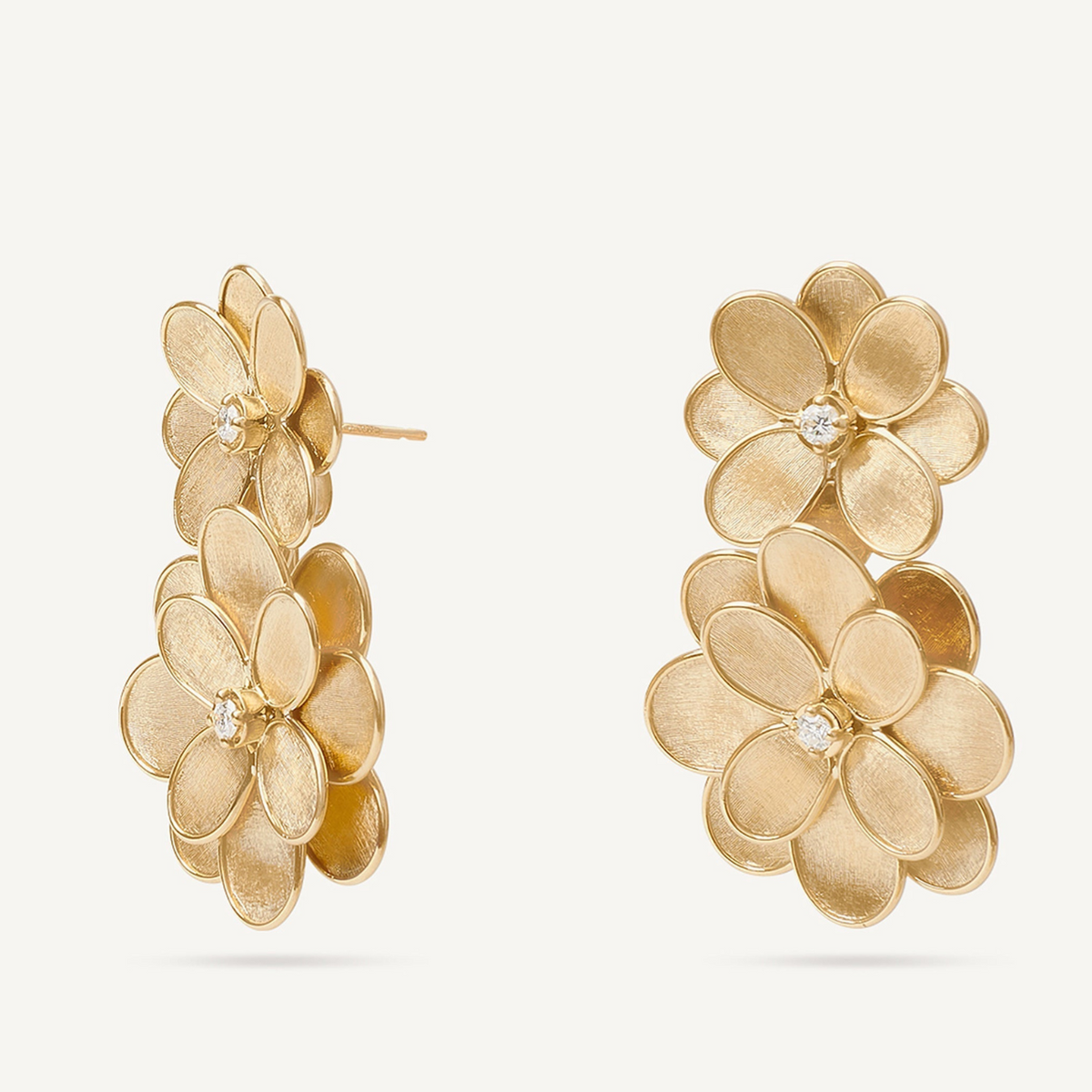 Marco Bicego Jewelry - Petali 18K Yellow Gold Double Flower Drop Diamond Earrings | Manfredi Jewels