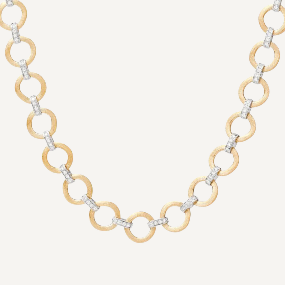 Marco Bicego Jewelry - Jaipur Link 18K Yellow & White Gold Flat-Link Diamond Necklace | Manfredi Jewels