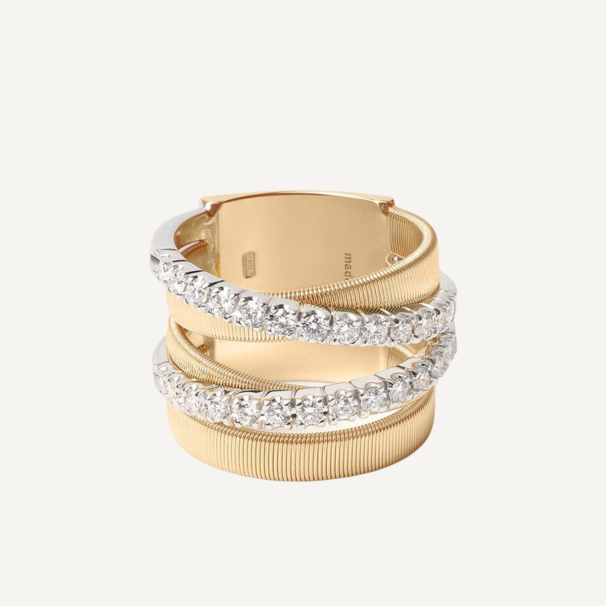 Marco Bicego Jewelry - Masai 18K Yellow & White Gold Five Row Crossover Diamond Ring | Manfredi Jewels