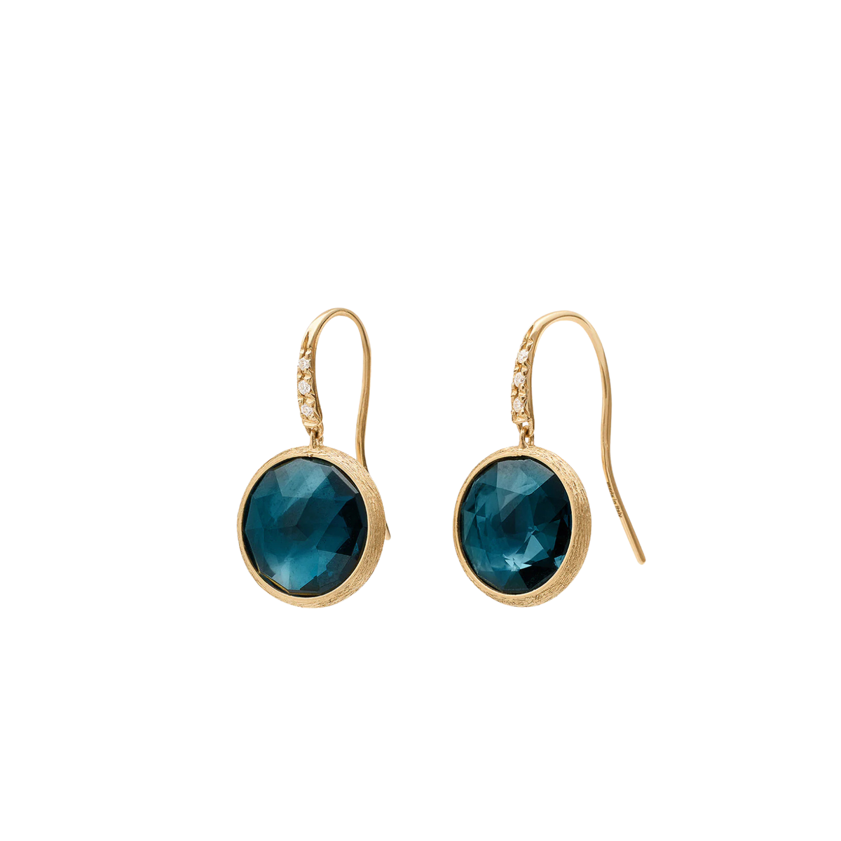 Marco Bicego Jewelry - Jaipur Color 18K Yellow Gold London Blue Topaz Small Drop Diamond Earrings | Manfredi Jewels