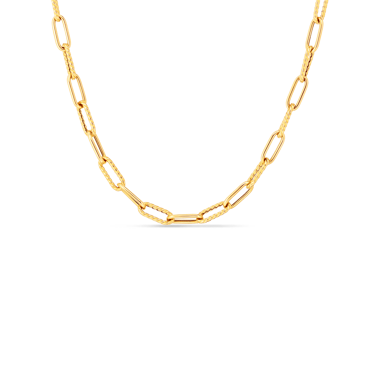 Roberto Coin Jewelry - Designer Gold 18K Yellow Gold Shiny & Fluted Paperclip Chain 17’’ Necklace | Manfredi Jewels