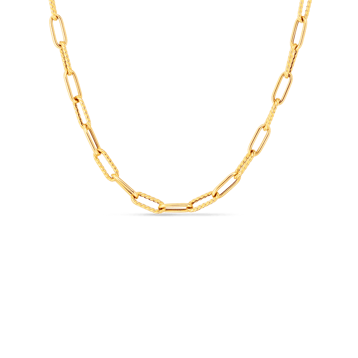 Roberto Coin Jewelry - Designer Gold 18K Yellow Gold Shiny & Fluted Paperclip Chain 17’’ Necklace | Manfredi Jewels
