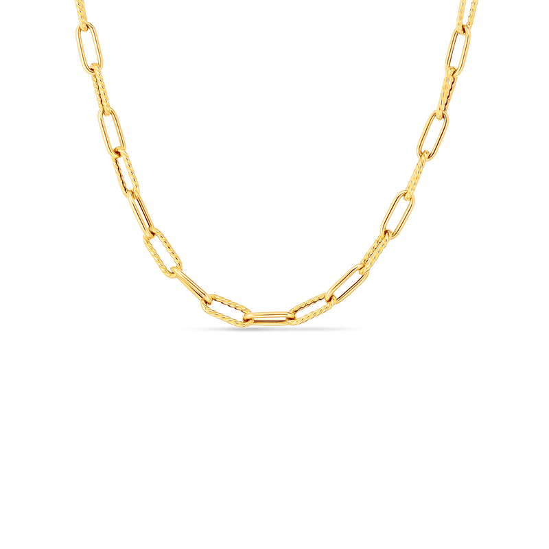 Designer Gold 18K Yellow Gold Shiny & Fluted Paperclip Chain 17" Necklace