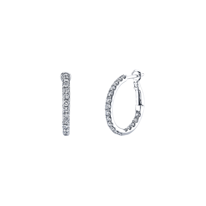 18K White Gold Micro Set Diamond Hoops